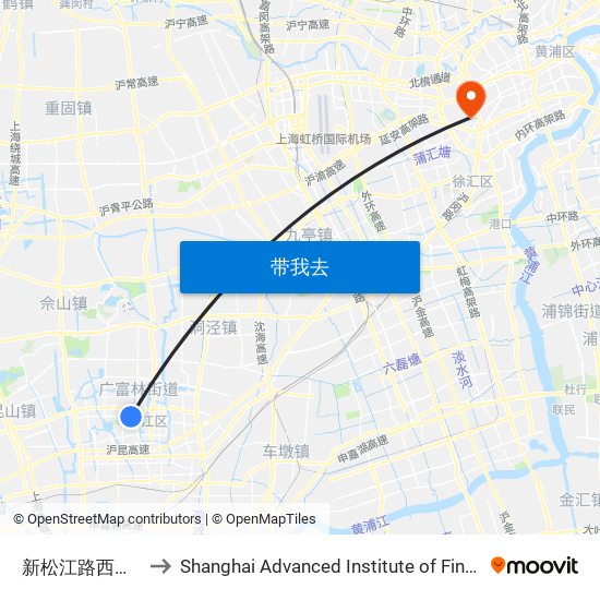 新松江路西林北路 to Shanghai Advanced Institute of Finance, SJTU map