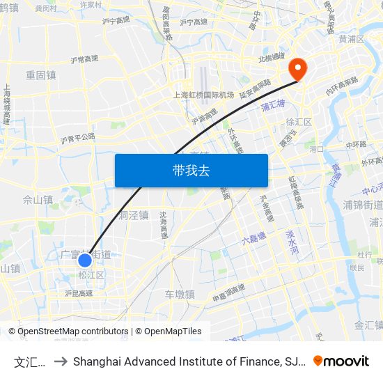文汇路 to Shanghai Advanced Institute of Finance, SJTU map