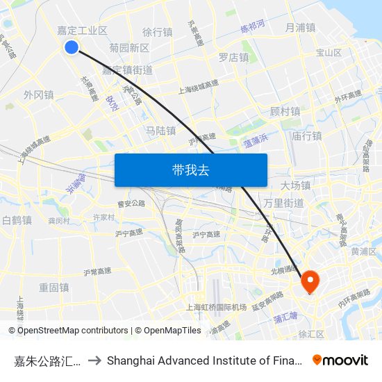 嘉朱公路汇源路 to Shanghai Advanced Institute of Finance, SJTU map