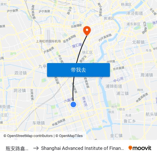 瓶安路鑫都路 to Shanghai Advanced Institute of Finance, SJTU map