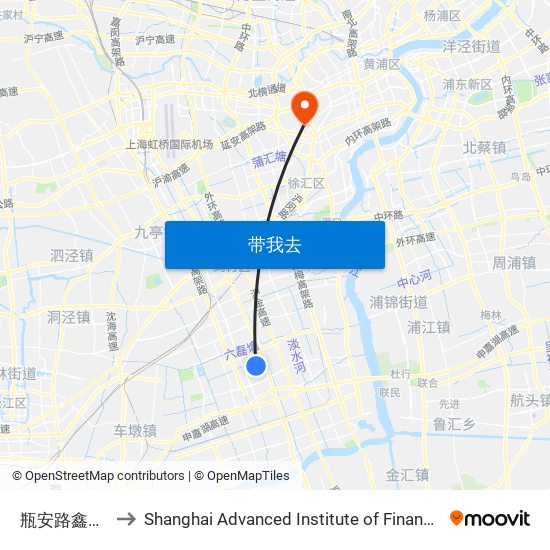 瓶安路鑫都路 to Shanghai Advanced Institute of Finance, SJTU map