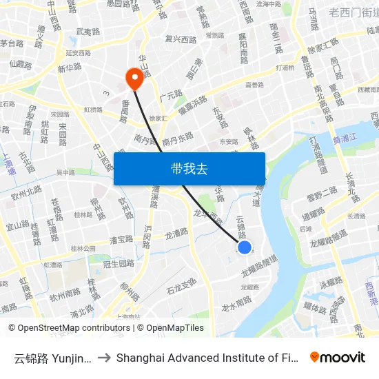 云锦路 Yunjin Road to Shanghai Advanced Institute of Finance, SJTU map