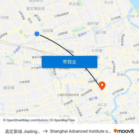 嘉定新城 Jiading Xincheng to Shanghai Advanced Institute of Finance, SJTU map