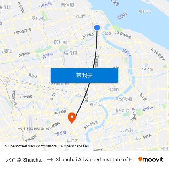 水产路 Shuichan Road to Shanghai Advanced Institute of Finance, SJTU map