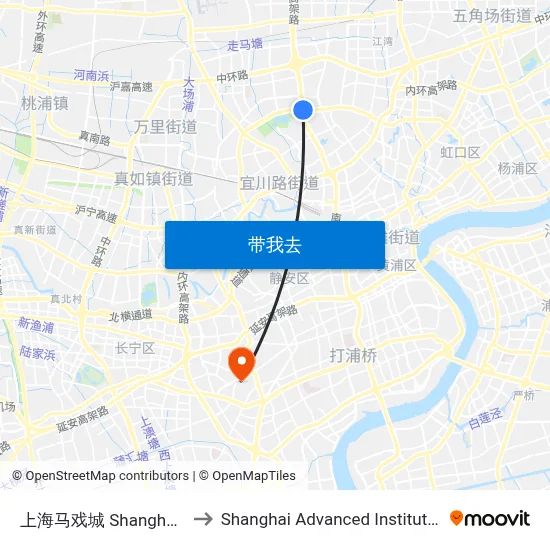 上海马戏城 Shanghai Circus World to Shanghai Advanced Institute of Finance, SJTU map