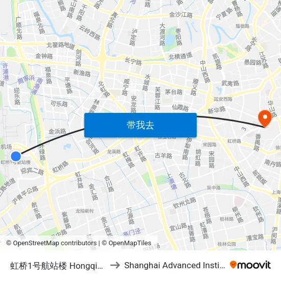 虹桥1号航站楼 Hongqiao Airport Terminal 1 to Shanghai Advanced Institute of Finance, SJTU map
