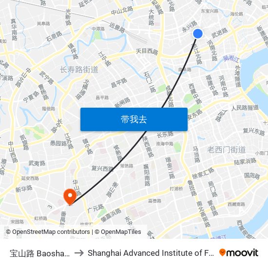 宝山路 Baoshan Road to Shanghai Advanced Institute of Finance, SJTU map