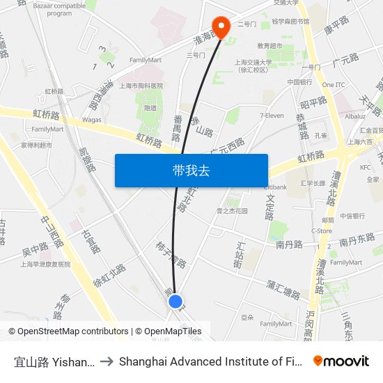 宜山路 Yishan Road to Shanghai Advanced Institute of Finance, SJTU map