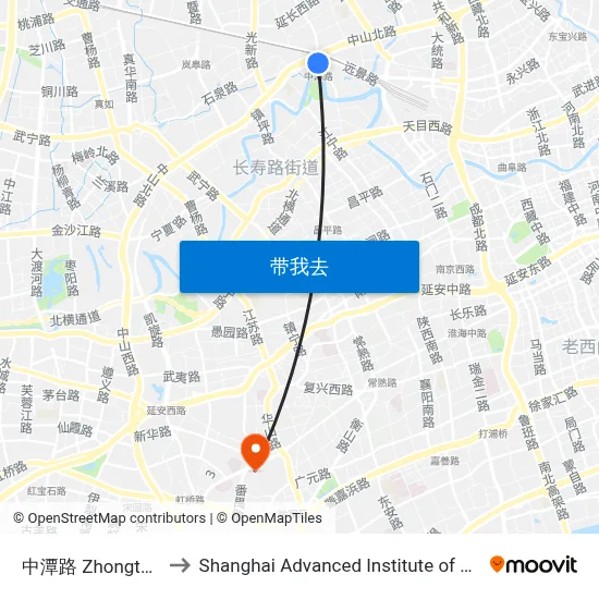 中潭路 Zhongtan Road to Shanghai Advanced Institute of Finance, SJTU map