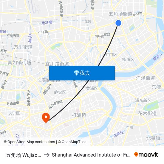 五角场 Wujiaochang to Shanghai Advanced Institute of Finance, SJTU map