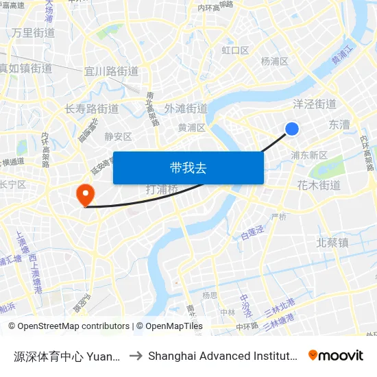 源深体育中心 Yuanshen Stadium to Shanghai Advanced Institute of Finance, SJTU map