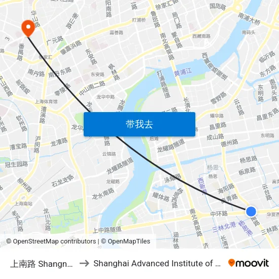 上南路 Shangnan Road to Shanghai Advanced Institute of Finance, SJTU map
