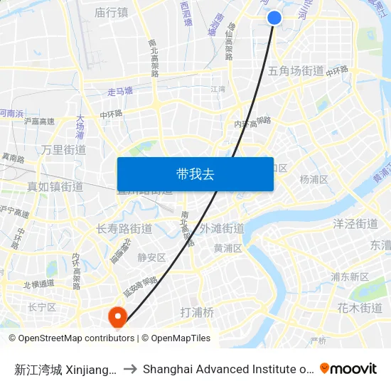 新江湾城 Xinjiangwancheng to Shanghai Advanced Institute of Finance, SJTU map