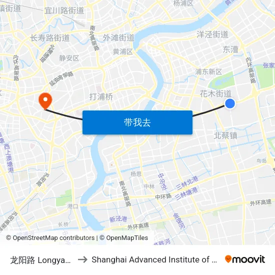 龙阳路 Longyang Road to Shanghai Advanced Institute of Finance, SJTU map