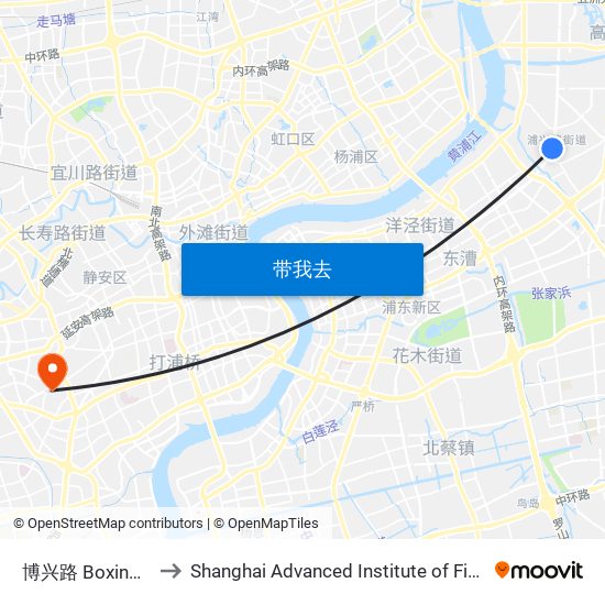 博兴路 Boxing Road to Shanghai Advanced Institute of Finance, SJTU map