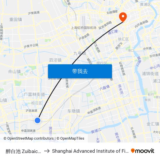 醉白池 Zuibaichi Park to Shanghai Advanced Institute of Finance, SJTU map