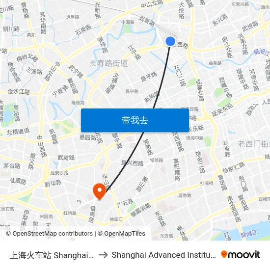 上海火车站 Shanghai Railway Station to Shanghai Advanced Institute of Finance, SJTU map