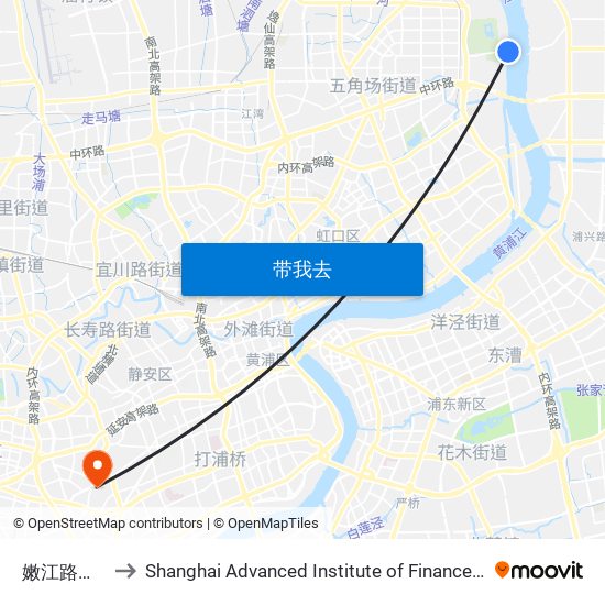 嫩江路渡口 to Shanghai Advanced Institute of Finance, SJTU map