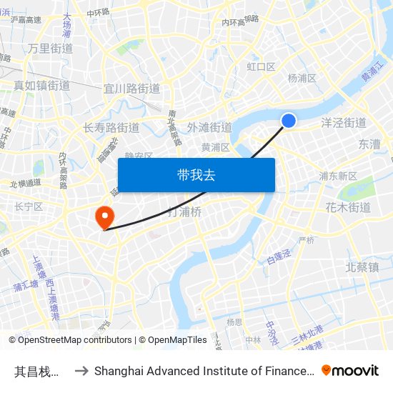 其昌栈渡口 to Shanghai Advanced Institute of Finance, SJTU map