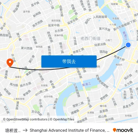 塘桥渡口 to Shanghai Advanced Institute of Finance, SJTU map