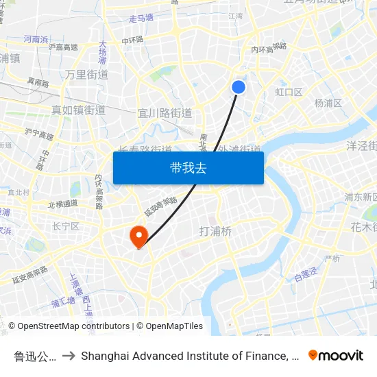 鲁迅公园 to Shanghai Advanced Institute of Finance, SJTU map