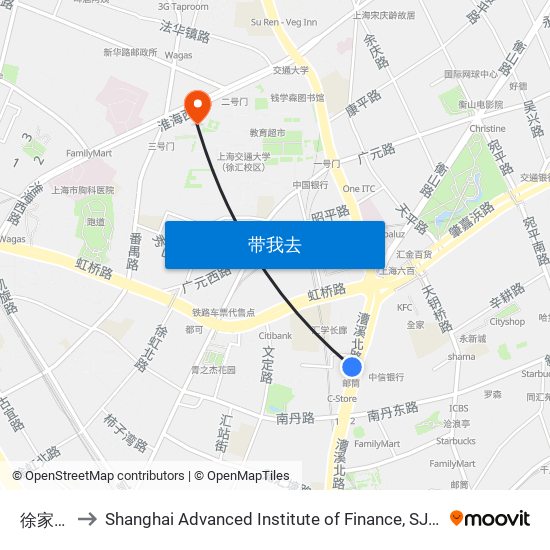 徐家汇 to Shanghai Advanced Institute of Finance, SJTU map