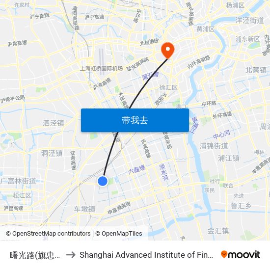 曙光路(旗忠九区) to Shanghai Advanced Institute of Finance, SJTU map