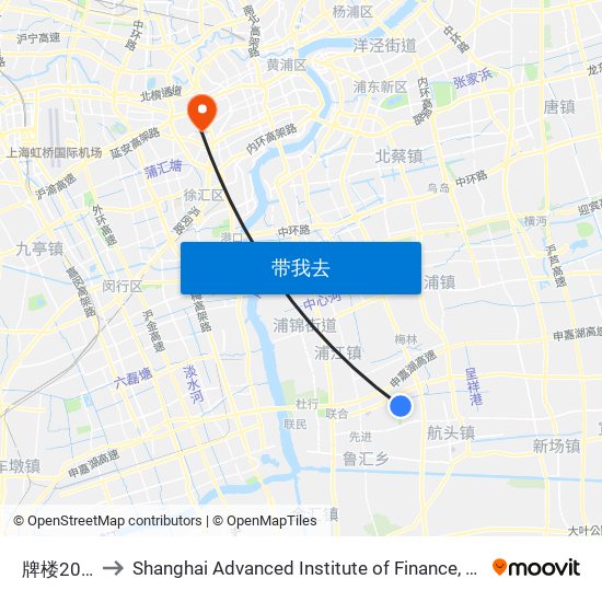 牌楼20组 to Shanghai Advanced Institute of Finance, SJTU map