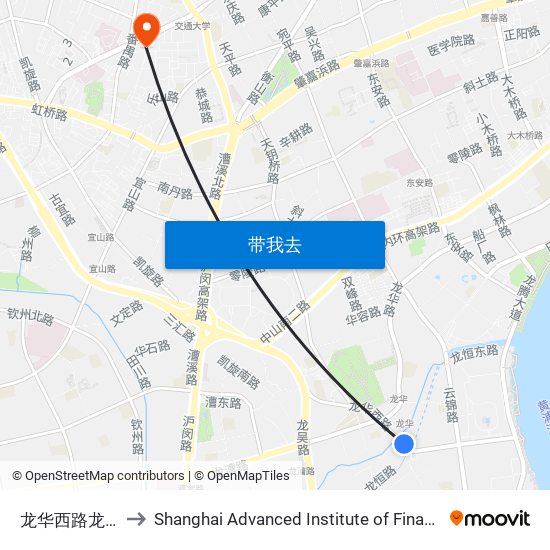 龙华西路龙恒路 to Shanghai Advanced Institute of Finance, SJTU map