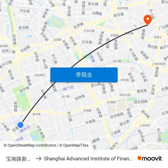 宝南路新镇路 to Shanghai Advanced Institute of Finance, SJTU map