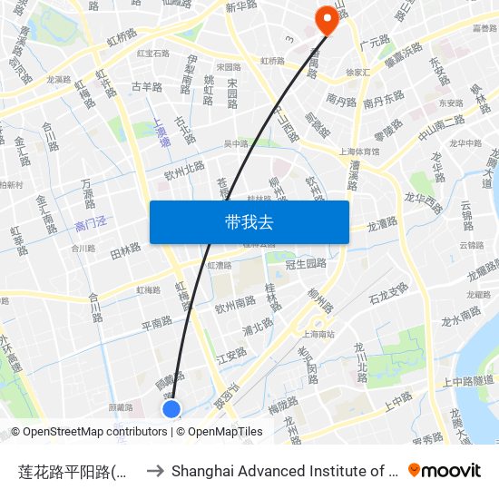 莲花路平阳路(古美八村) to Shanghai Advanced Institute of Finance, SJTU map