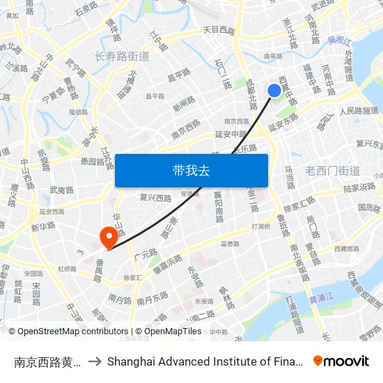 南京西路黄河路 to Shanghai Advanced Institute of Finance, SJTU map