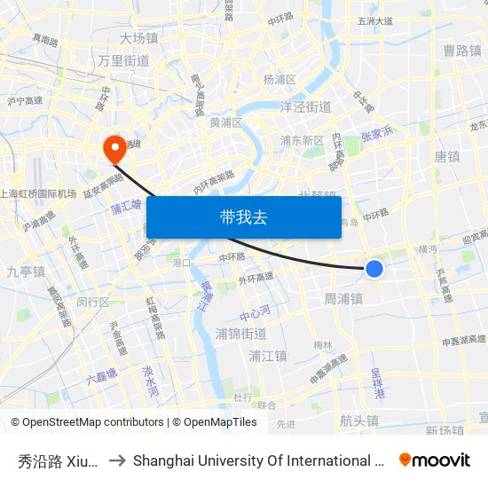 秀沿路 Xiuyan Road to Shanghai University Of International Business And Economic map