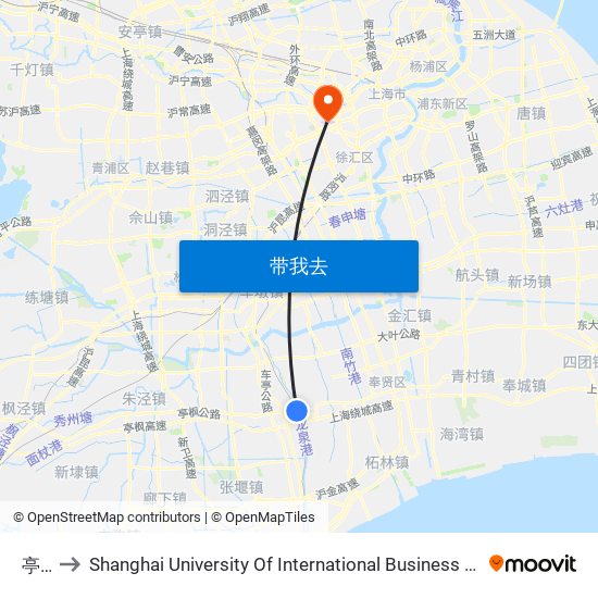 亭林 to Shanghai University Of International Business And Economic map