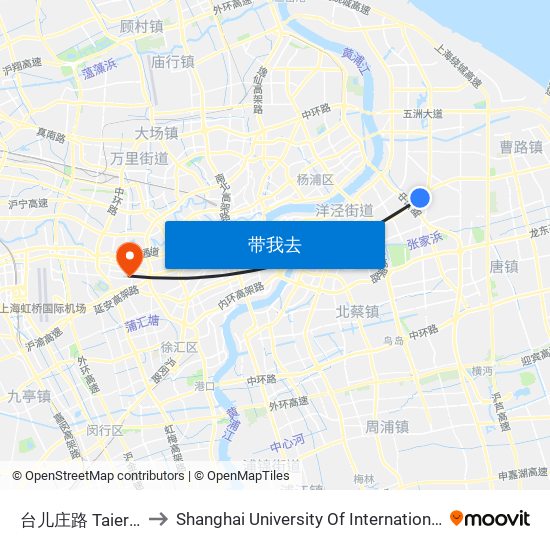 台儿庄路 Taierzhuang Road to Shanghai University Of International Business And Economic map