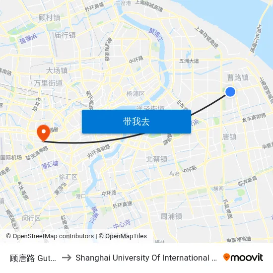 顾唐路 Gutang Road to Shanghai University Of International Business And Economic map