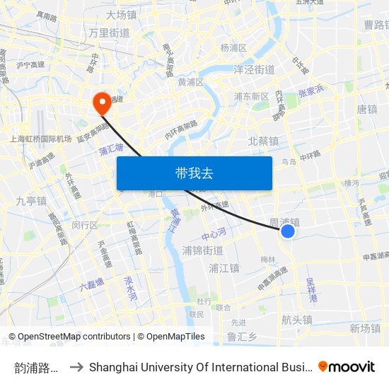 韵浦路康沈路 to Shanghai University Of International Business And Economic map