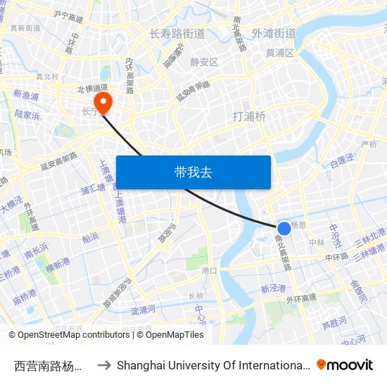 西营南路杨新路(招呼站) to Shanghai University Of International Business And Economic map