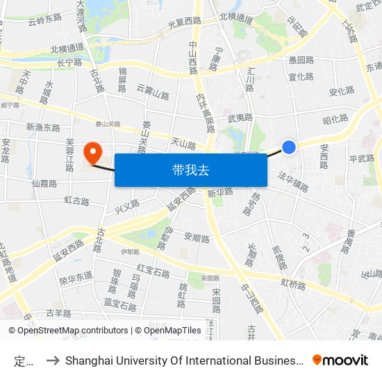 定西路 to Shanghai University Of International Business And Economic map