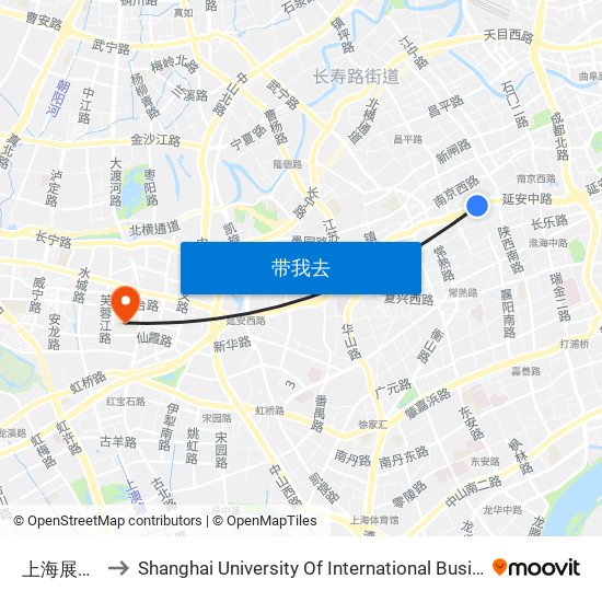 上海展览中心 to Shanghai University Of International Business And Economic map