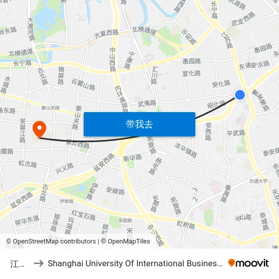 江苏路 to Shanghai University Of International Business And Economic map