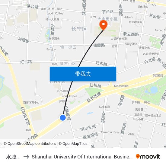 水城南路 to Shanghai University Of International Business And Economic map