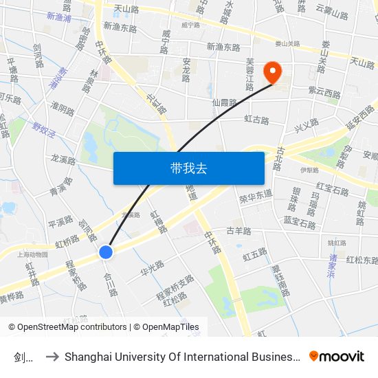 剑河路 to Shanghai University Of International Business And Economic map