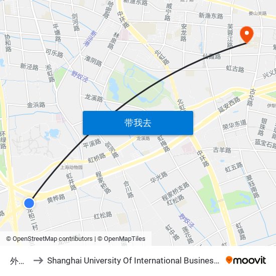 外环路 to Shanghai University Of International Business And Economic map