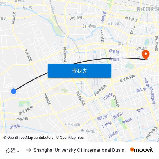 徐泾北城站 to Shanghai University Of International Business And Economic map