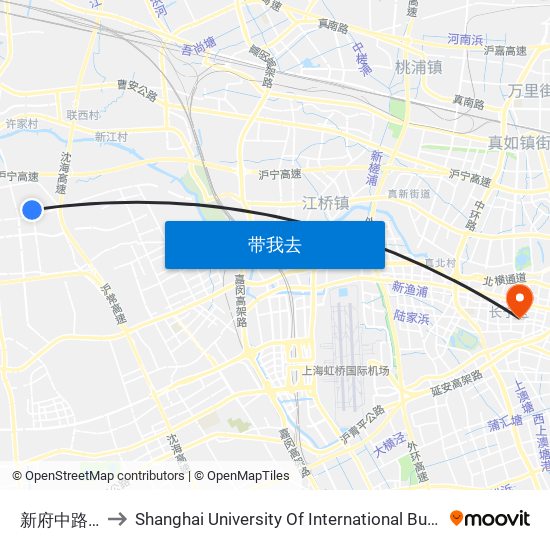 新府中路华腾路 to Shanghai University Of International Business And Economic map