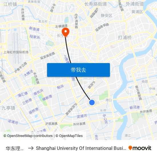 华东理工大学 to Shanghai University Of International Business And Economic map