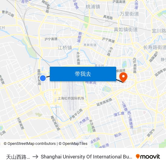 天山西路申滨路 to Shanghai University Of International Business And Economic map