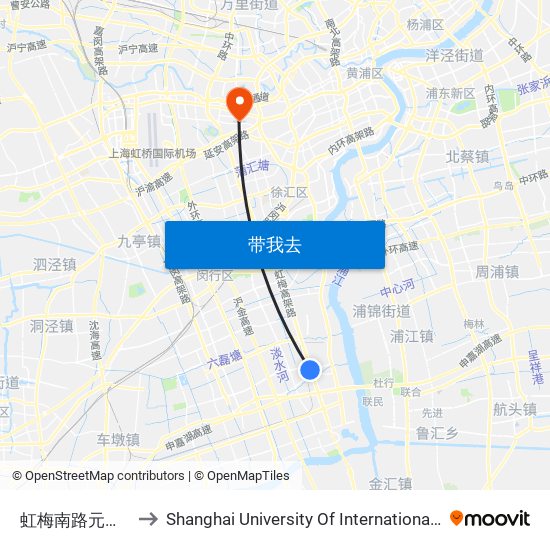 虹梅南路元江路(新建村) to Shanghai University Of International Business And Economic map