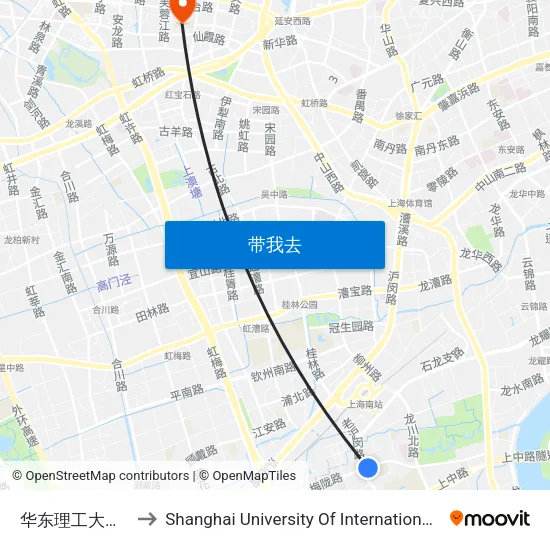 华东理工大学(老沪闵路) to Shanghai University Of International Business And Economic map